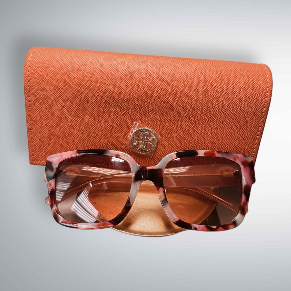 Tory Burch Porcini Tort /Pink Gray Gradient Tortoise Sunglasses with Orange Case
